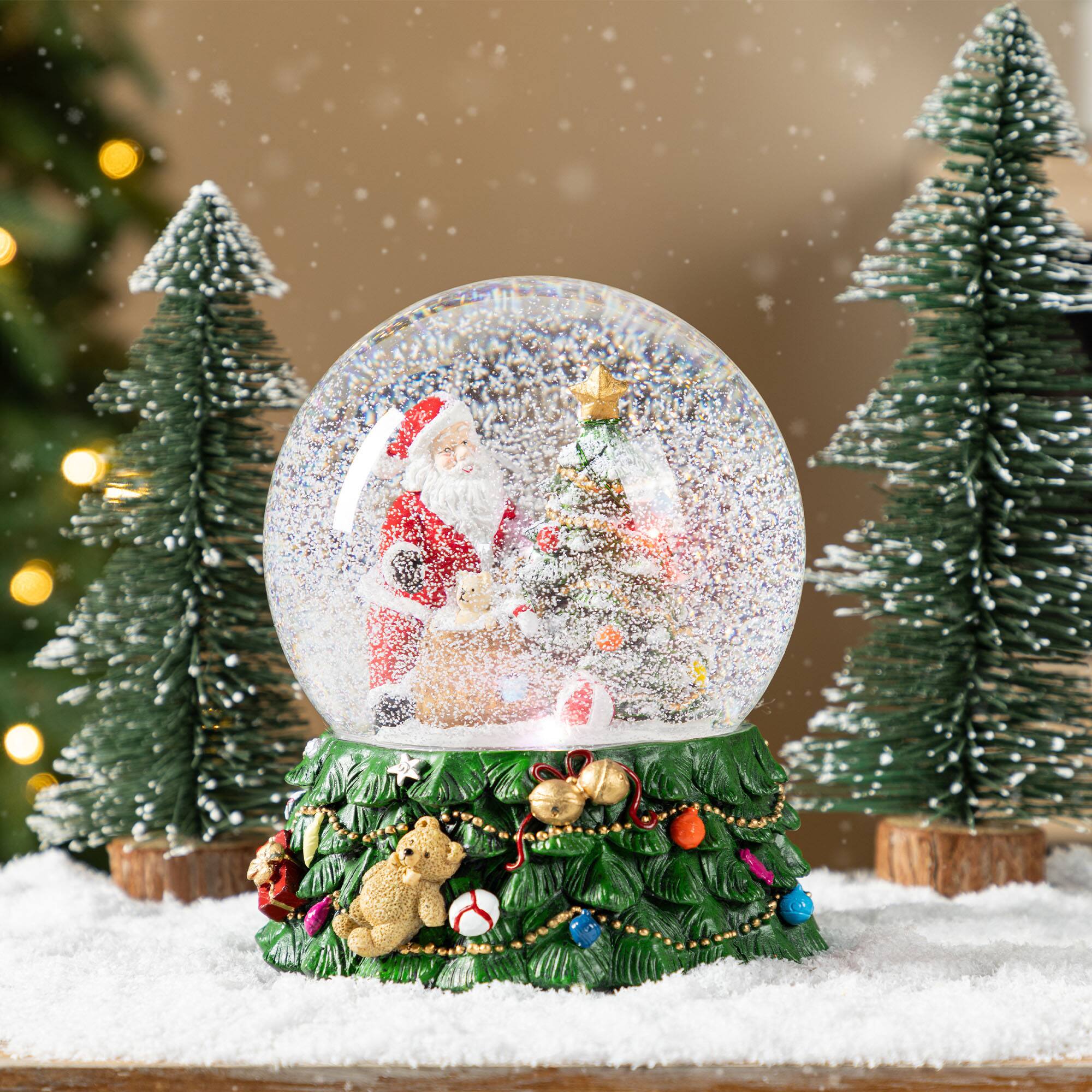 Glitzhome® 150mm Christmas Resin Lighted Musical Snowflakes Santa Waterglobe